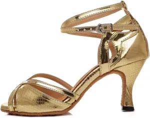 HROYL Latin Dance Shoes Women Rhinestone Dance Shoes Waltz Ballroom High Heel Shoes Women,YCL033