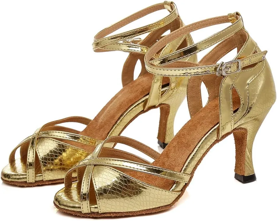 HROYL Latin Dance Shoes Women Rhinestone Dance Shoes Waltz Ballroom High Heel Shoes Women,YCL033