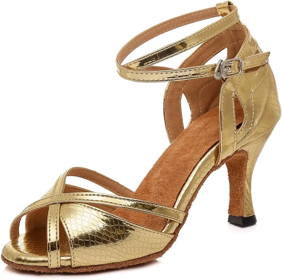 HROYL Latin Dance Shoes Women Rhinestone Dance Shoes Waltz Ballroom High Heel Shoes Women,YCL033