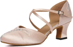 HROYL Women Rhinestone Latin Dance Shoes Professional Practice Performance Ballroom Salsa Dancing Shoes