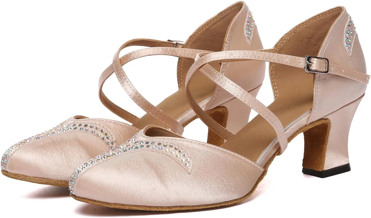 HROYL Women Rhinestone Latin Dance Shoes Professional Practice Performance Ballroom Salsa Dancing Shoes