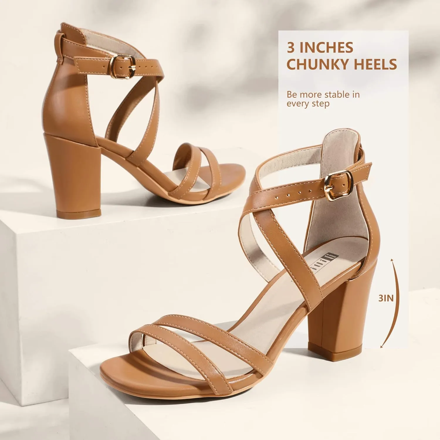 IDIFU Women's IN3 Gita Block Heel Open Toe Strappy Sandals Dress Shoes for Wedding Evening Prom