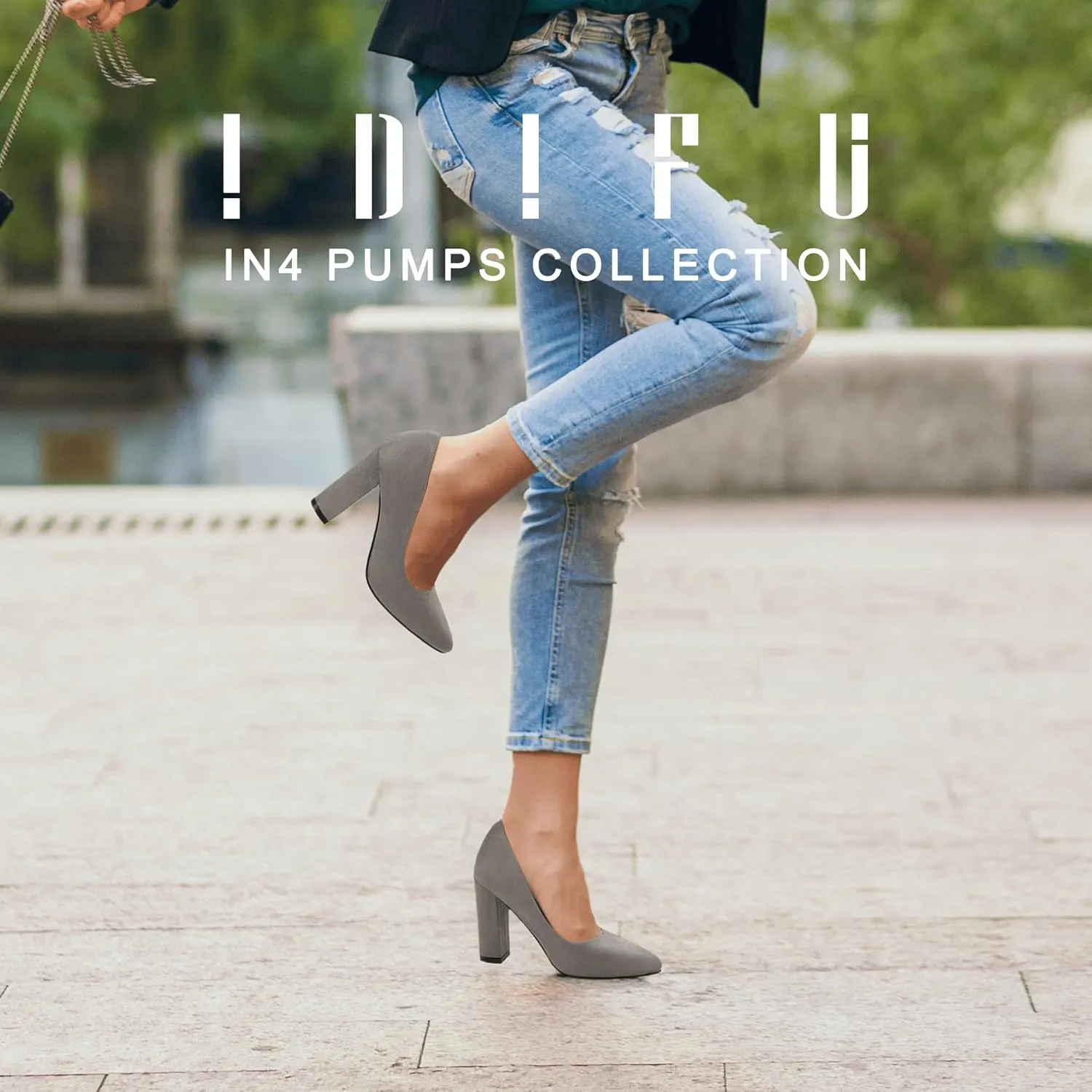 IDIFU Women's IN4 Chunky-HI Block High Heels Closed Pointed Toe Pumps Dress Office Shoes for Women