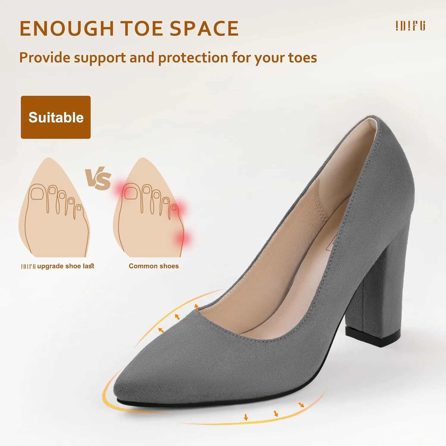 IDIFU Women's IN4 Chunky-HI Block High Heels Closed Pointed Toe Pumps Dress Office Shoes for Women