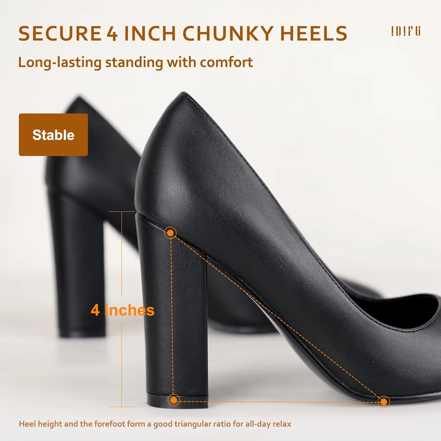 IDIFU Women's IN4 Chunky-HI Block High Heels Closed Pointed Toe Pumps Dress Office Shoes for Women