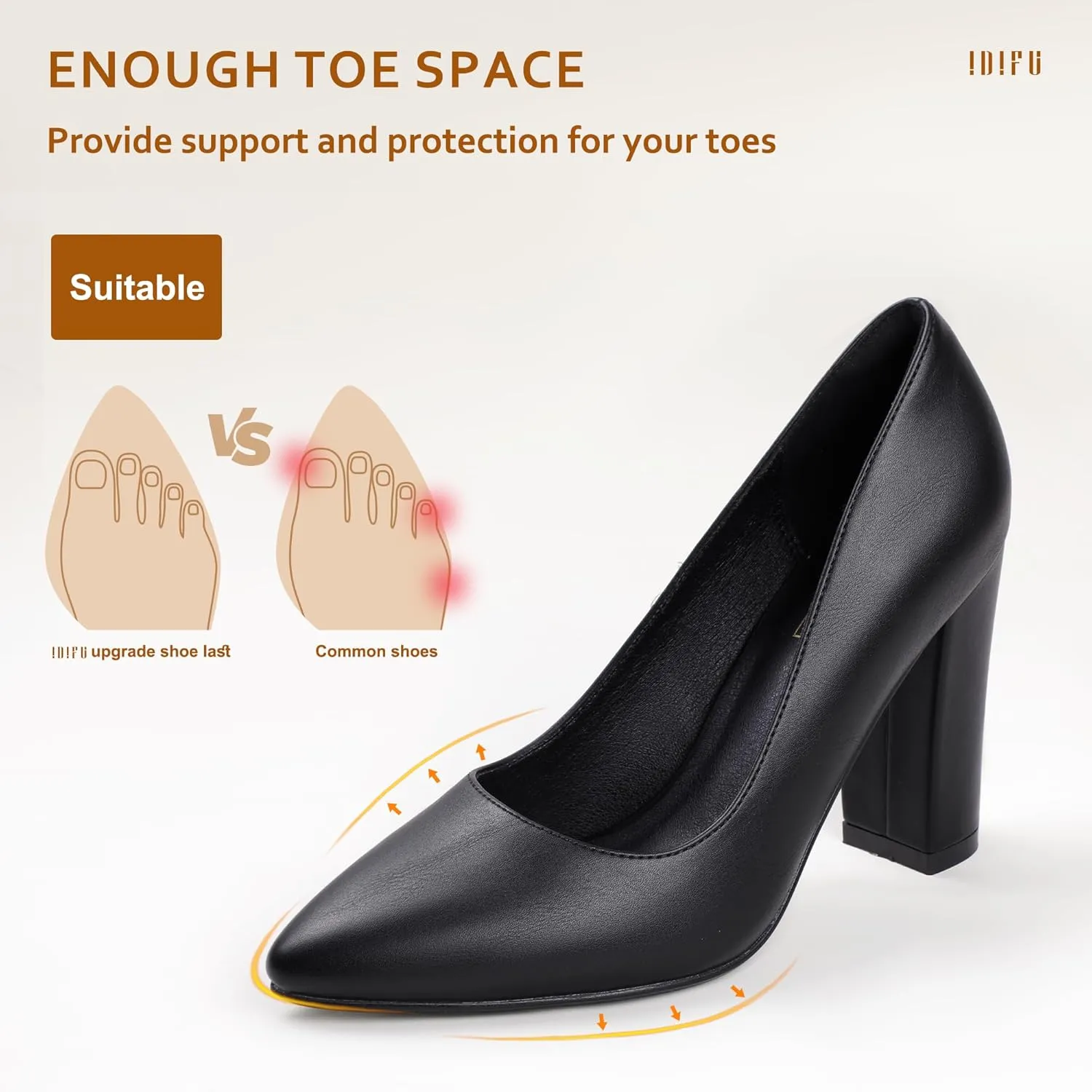 IDIFU Women's IN4 Chunky-HI Block High Heels Closed Pointed Toe Pumps Dress Office Shoes for Women