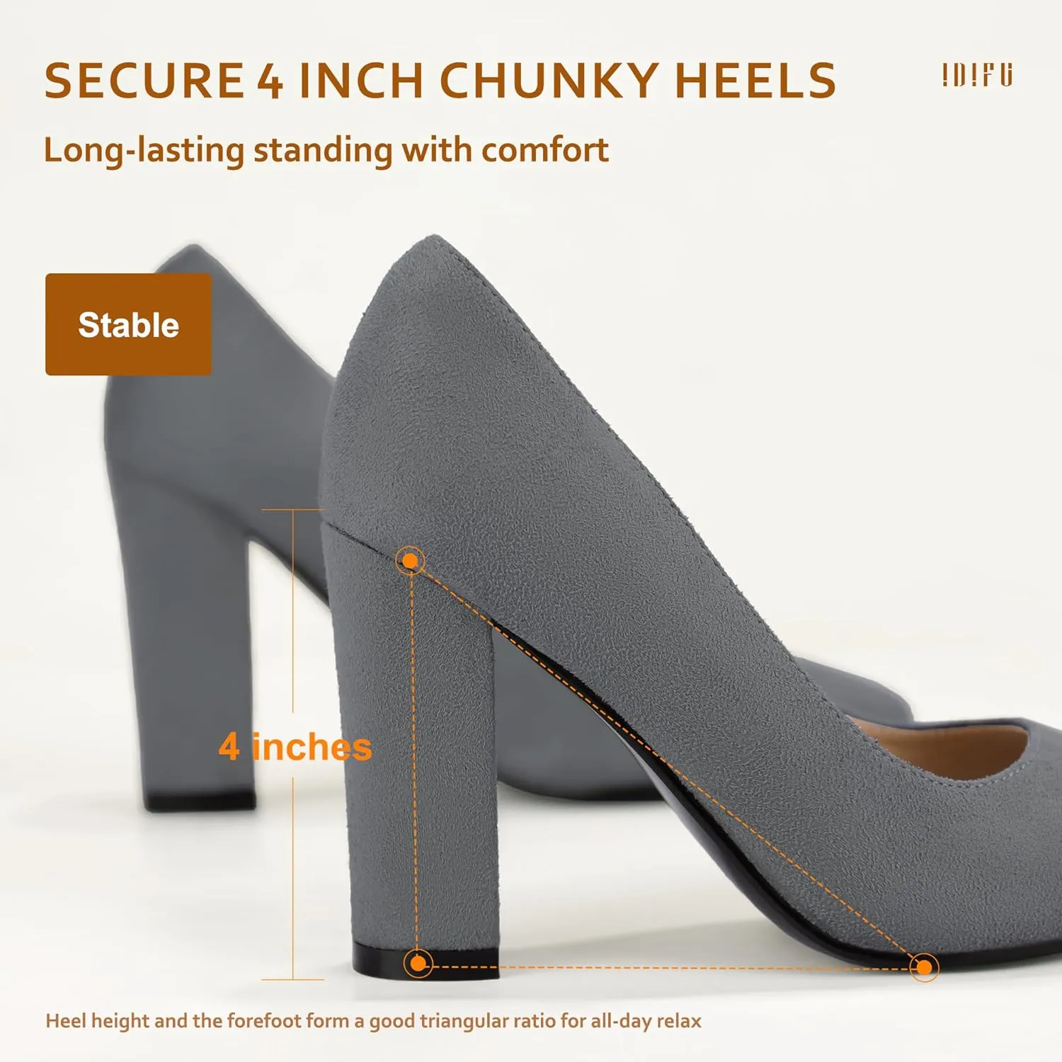 IDIFU Women's IN4 Chunky-HI Block High Heels Closed Pointed Toe Pumps Dress Office Shoes for Women