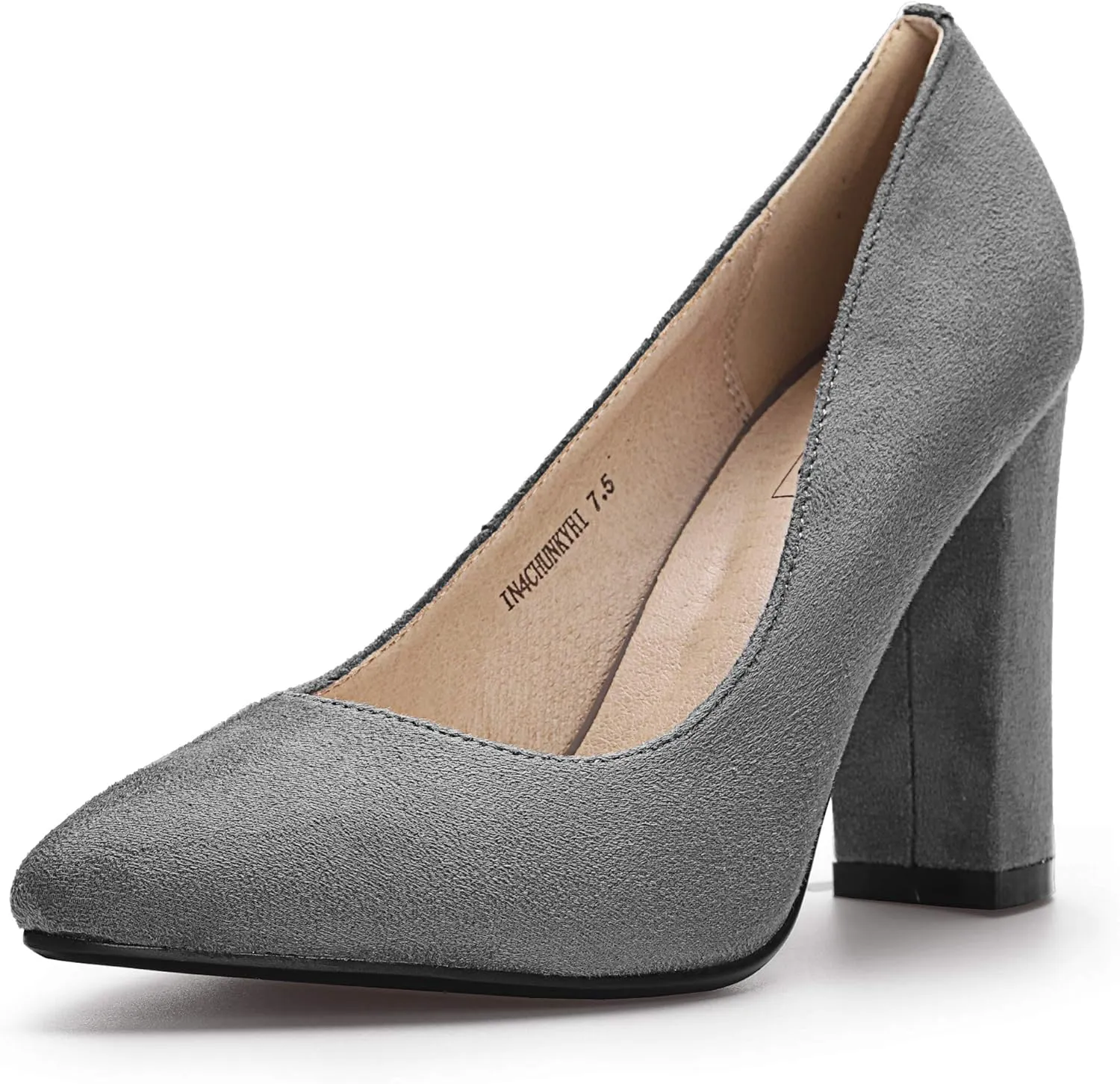 IDIFU Women's IN4 Chunky-HI Block High Heels Closed Pointed Toe Pumps Dress Office Shoes for Women