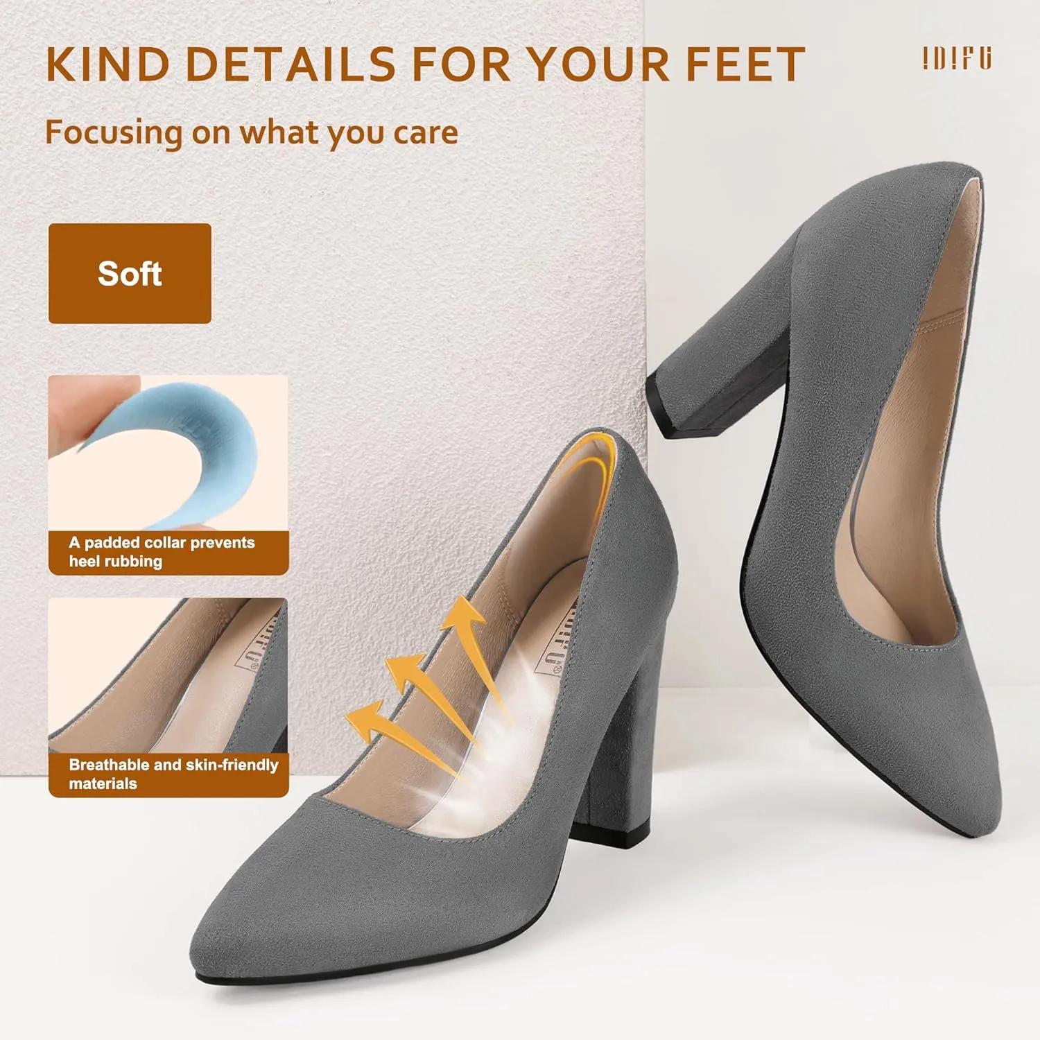IDIFU Women's IN4 Chunky-HI Block High Heels Closed Pointed Toe Pumps Dress Office Shoes for Women