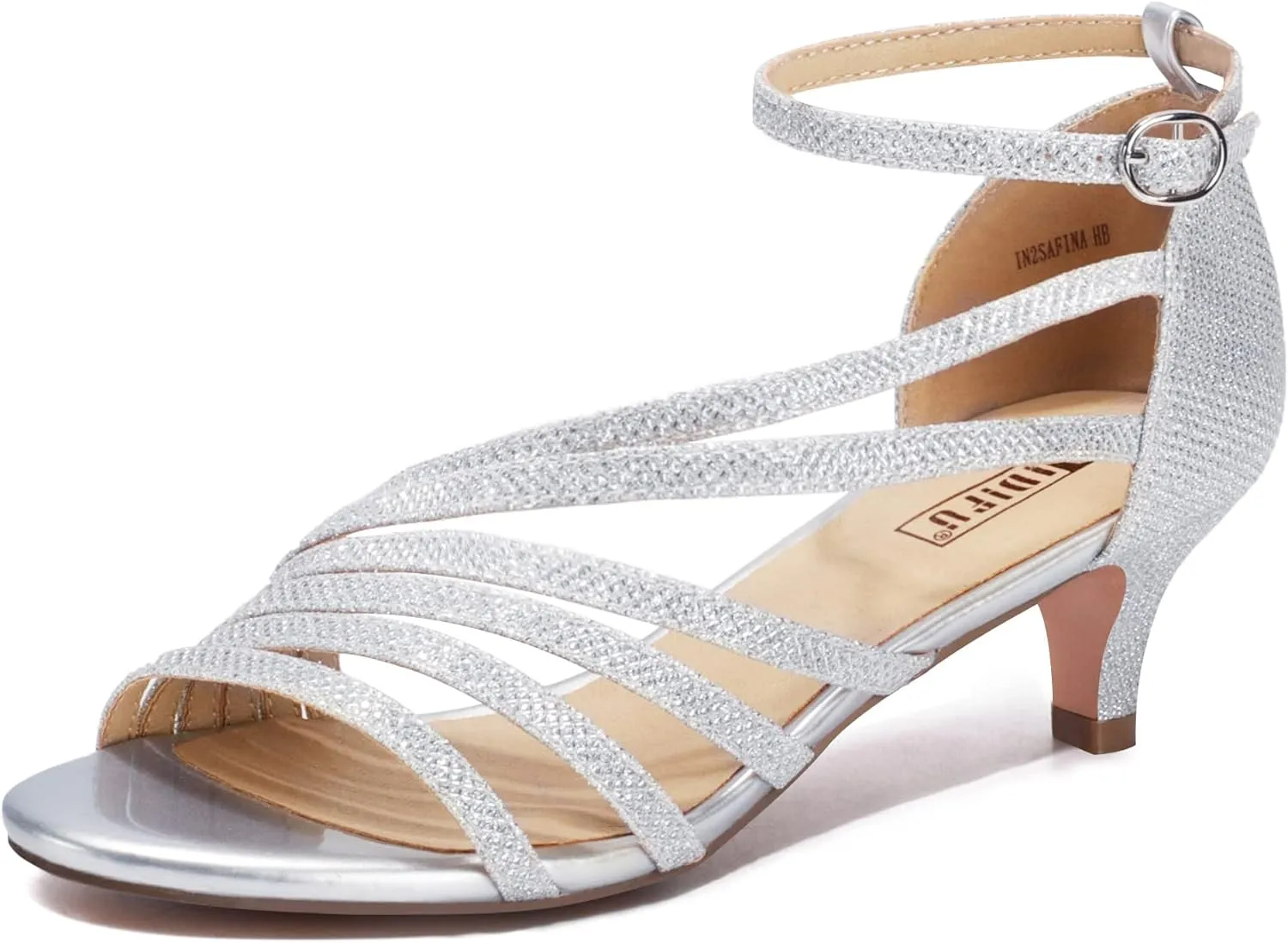 IDIFU Women's Low Kitten Strappy Sandals Heels Open Toe Ankle Strap Bridal Dress Wedding Shoes For Women