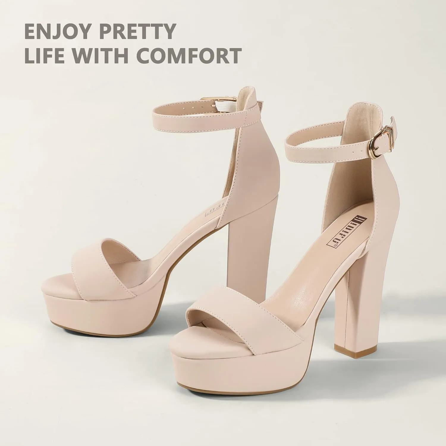 IDIFU Women's Platform Chunky High Heel Sexy Sandals Ankle Strap Open Toe Heeled Shoes for Wedding Party Evening