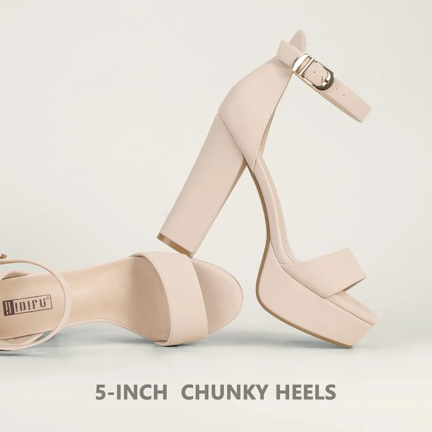 IDIFU Women's Platform Chunky High Heel Sexy Sandals Ankle Strap Open Toe Heeled Shoes for Wedding Party Evening