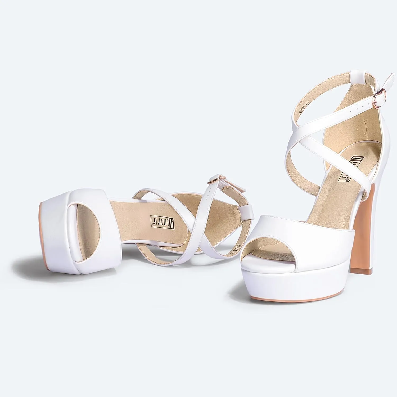 IDIFU Women's Platform Chunky High Heels Dress Sandals Peep Toe Ankle Strap Wedding Party Evening Shoes for Women Bride
