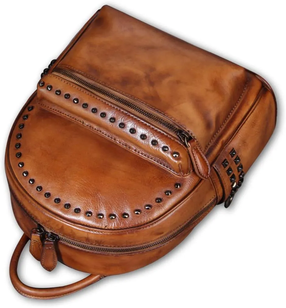 IVTG Genuine Leather Backpack for Women Vintage Real Leather Knapsack purse Shoulder Rucksack Fashion Daypack Bag (Brown)