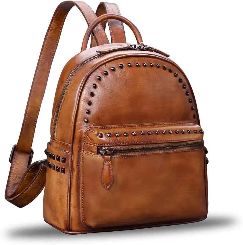 IVTG Genuine Leather Backpack for Women Vintage Real Leather Knapsack purse Shoulder Rucksack Fashion Daypack Bag (Brown)