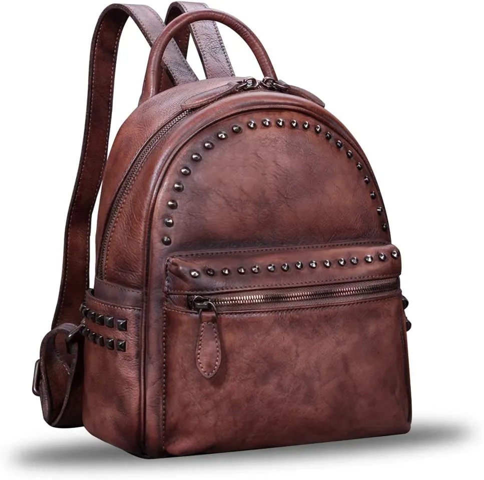 IVTG Genuine Leather Backpack for Women Vintage Real Leather Knapsack purse Shoulder Rucksack Fashion Daypack Bag (Coffee)