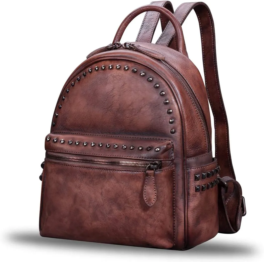 IVTG Genuine Leather Backpack for Women Vintage Real Leather Knapsack purse Shoulder Rucksack Fashion Daypack Bag (Coffee)