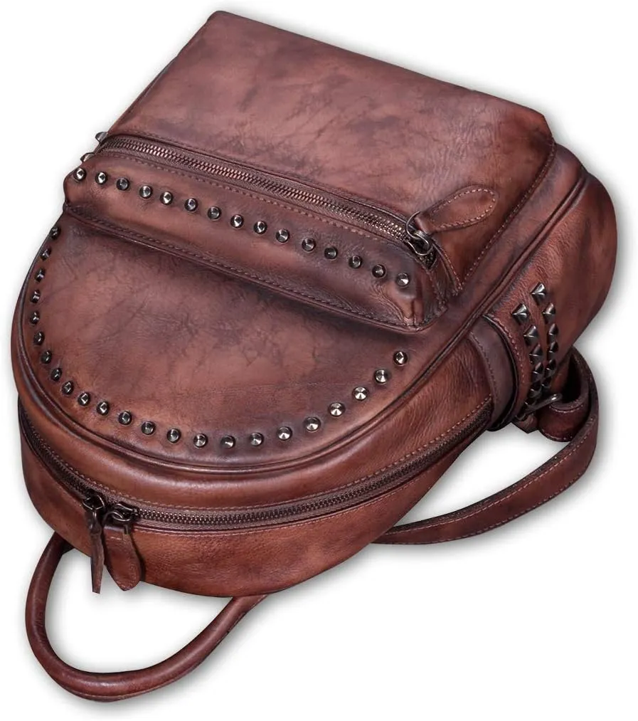 IVTG Genuine Leather Backpack for Women Vintage Real Leather Knapsack purse Shoulder Rucksack Fashion Daypack Bag (Coffee)