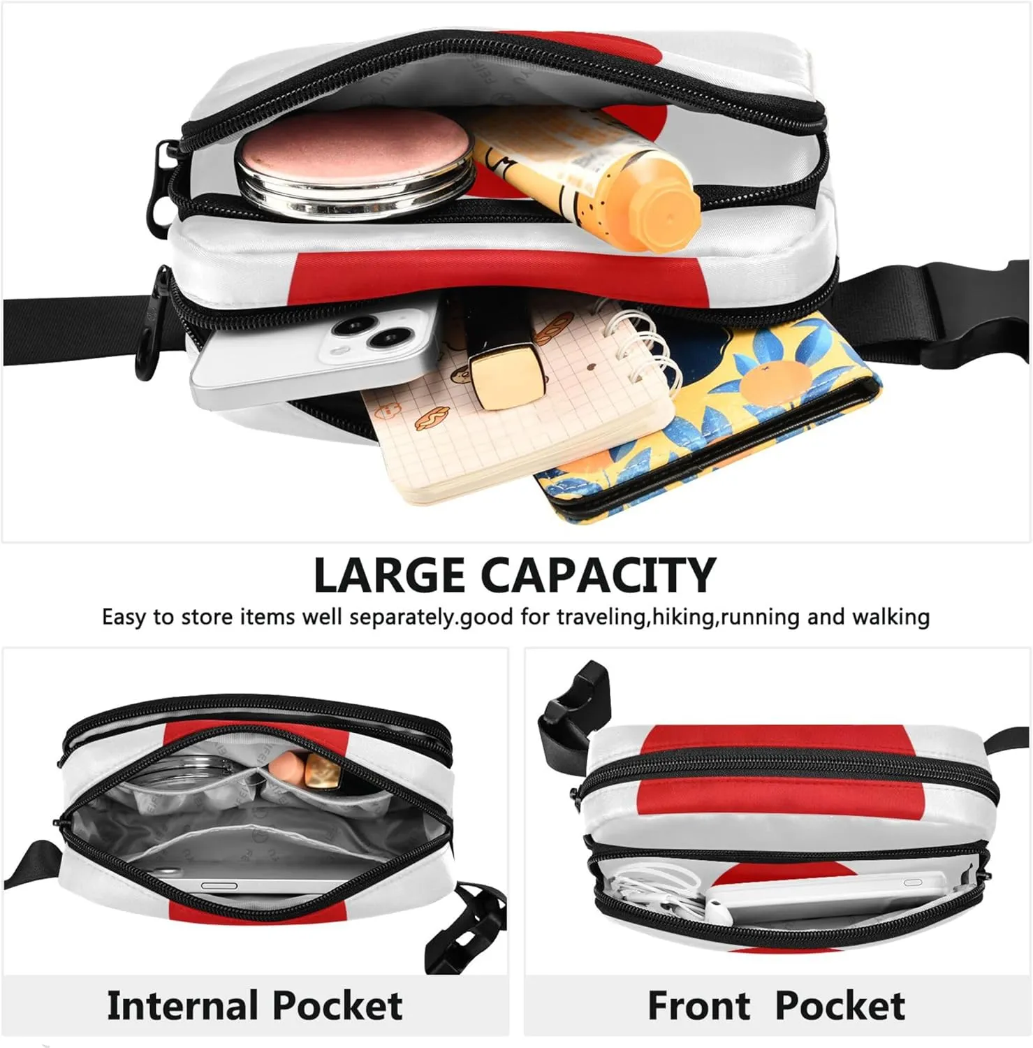 Japan Flag Fanny Packs for Women Designer Hip Pack Belt Pouch Waterproof Travel Waist Pack for Men