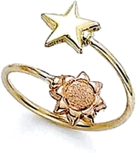 JewelryWeb 14k Two Tone Gold Star Sun toe ring-toe ring for Women