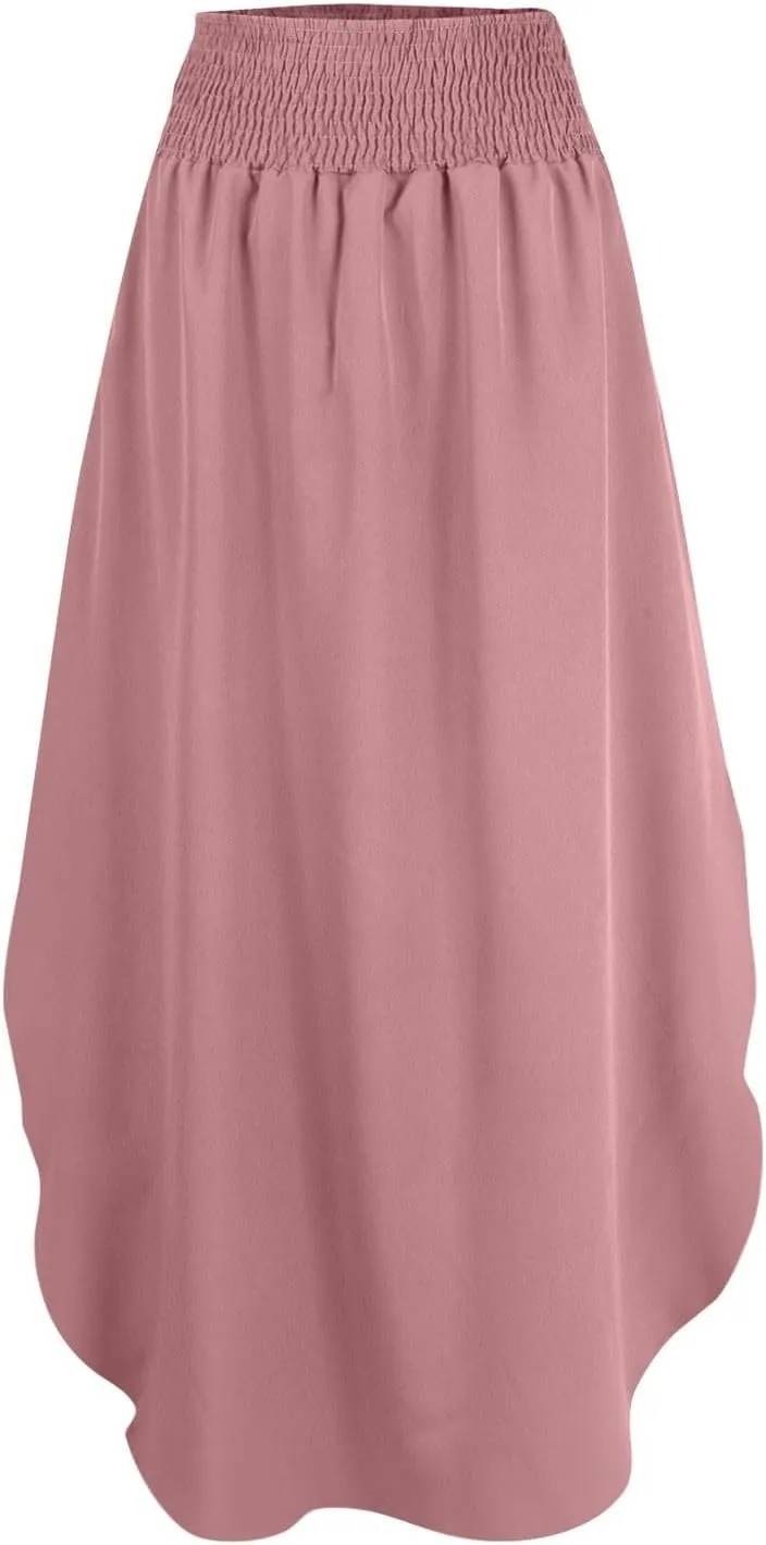 JJHAEVDY Skirts for Women Solid Irregular Hem Maxi Skirt Elastic High Waisted Skirts Loose Casual Fashion Skirts with Pockets