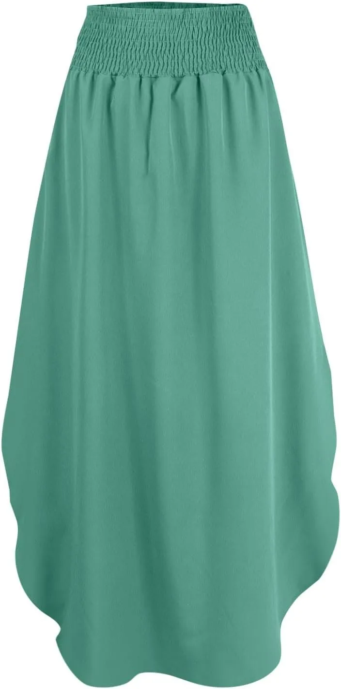 JJHAEVDY Skirts for Women Solid Irregular Hem Maxi Skirt Elastic High Waisted Skirts Loose Casual Fashion Skirts with Pockets