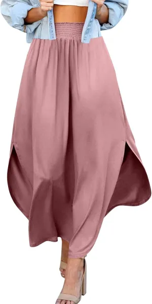 JJHAEVDY Skirts for Women Solid Irregular Hem Maxi Skirt Elastic High Waisted Skirts Loose Casual Fashion Skirts with Pockets