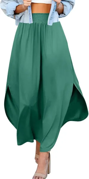JJHAEVDY Skirts for Women Solid Irregular Hem Maxi Skirt Elastic High Waisted Skirts Loose Casual Fashion Skirts with Pockets