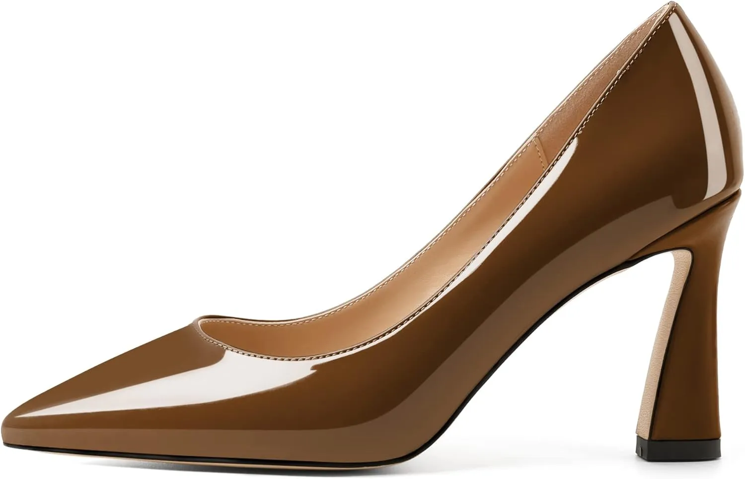 Joseywade Womens High Heels Pointed Toe Stilettos Heel Pumps Slip-on Closed Toe 3.5 Inch Flare Heels Leather Dress Shoes