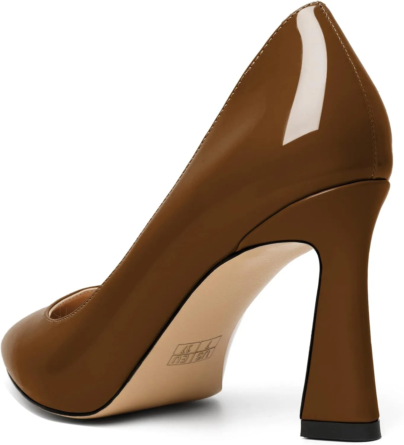 Joseywade Womens High Heels Pointed Toe Stilettos Heel Pumps Slip-on Closed Toe 3.5 Inch Flare Heels Leather Dress Shoes
