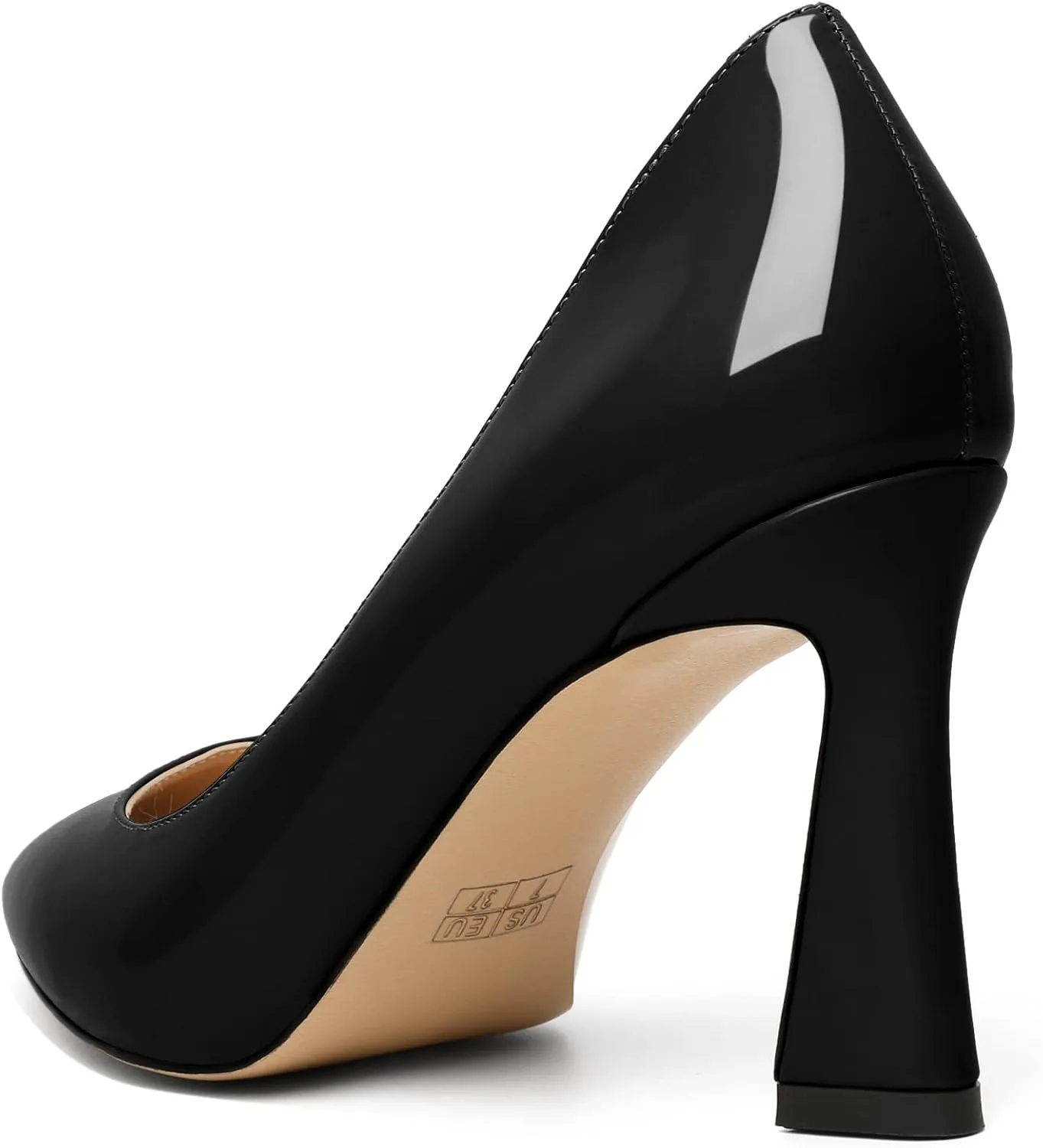 Joseywade Womens High Heels Pointed Toe Stilettos Heel Pumps Slip-on Closed Toe 3.5 Inch Flare Heels Leather Dress Shoes