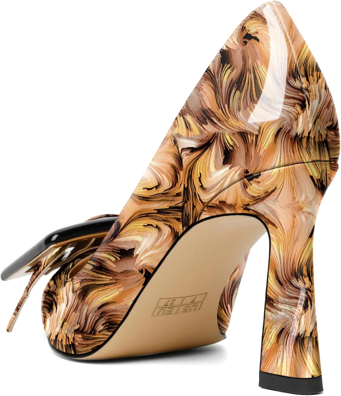 Joseywade Womens High Stilettos Heels Pointed Toe Pumps Slip-on Closed Toe Big Buckle 3.5 Inch Flare Heel Dress Shoes
