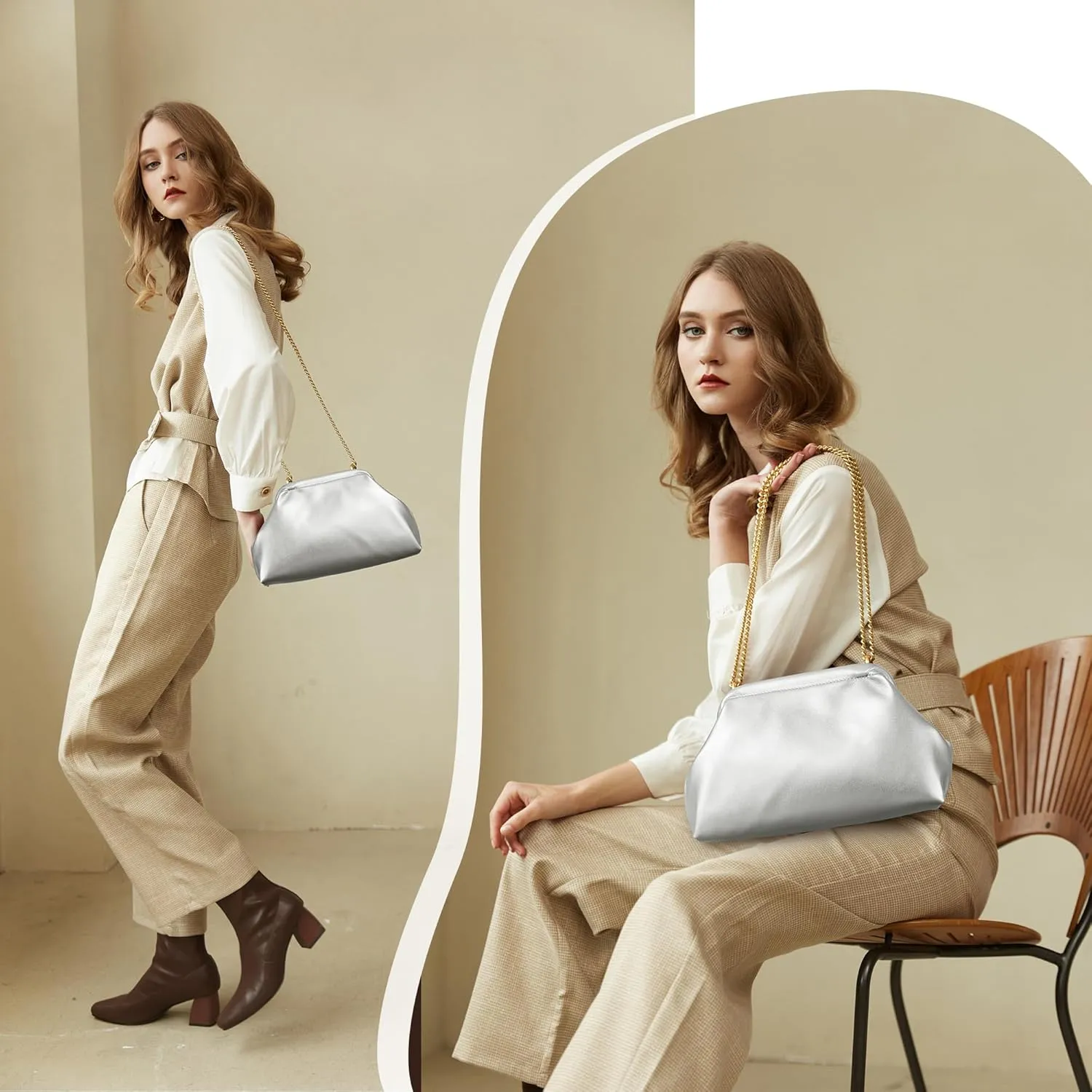 KALIDI Dumpling Crossbody Bag Soft Vegan Leather Evening Clutch for Women Wedding Purse Summer Soft Vegan Leather Handbag