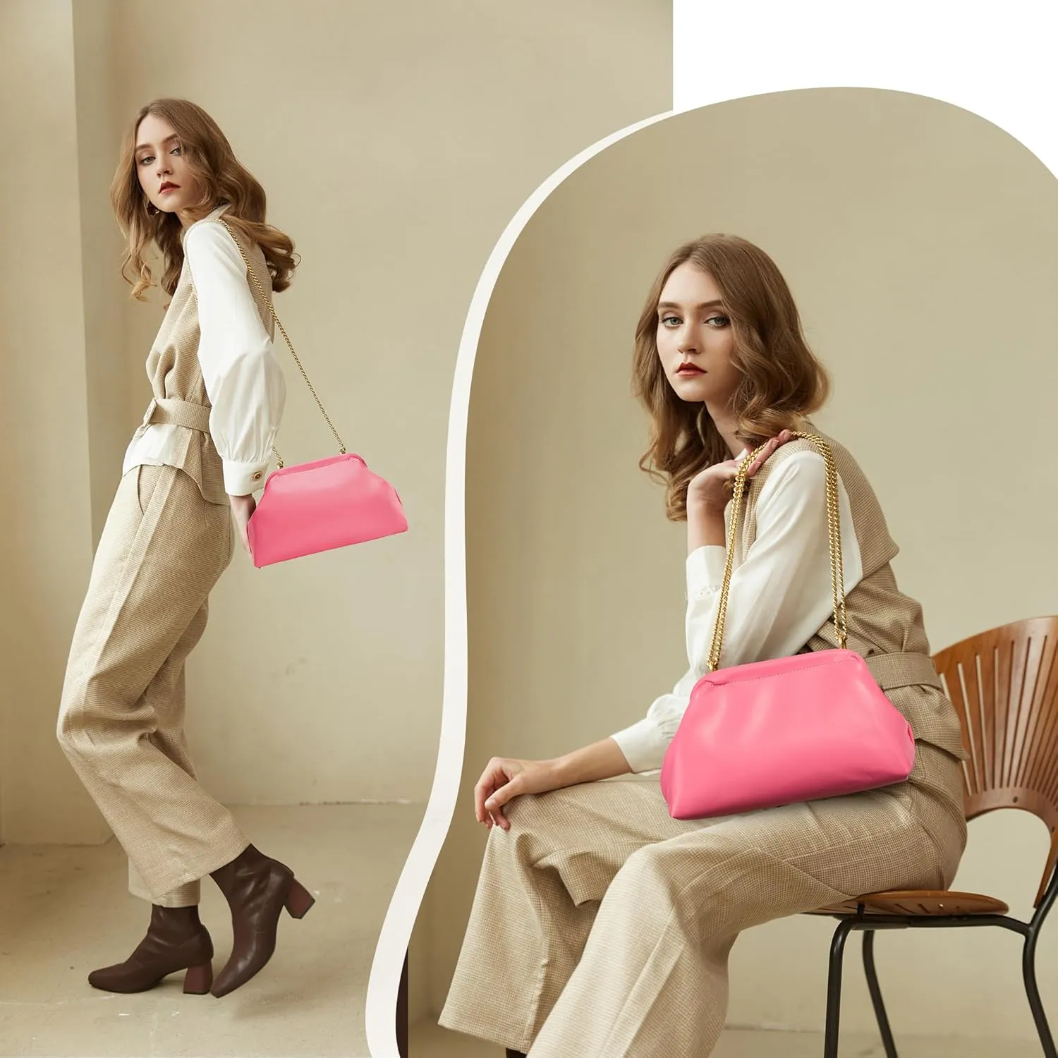 KALIDI Dumpling Crossbody Bag Soft Vegan Leather Evening Clutch for Women Wedding Purse Summer Soft Vegan Leather Handbag