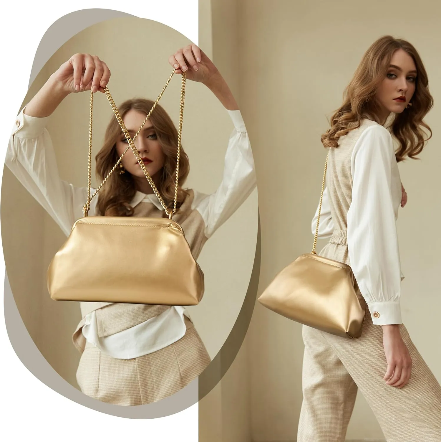 KALIDI Dumpling Crossbody Bag Soft Vegan Leather Evening Clutch for Women Wedding Purse Summer Soft Vegan Leather Handbag