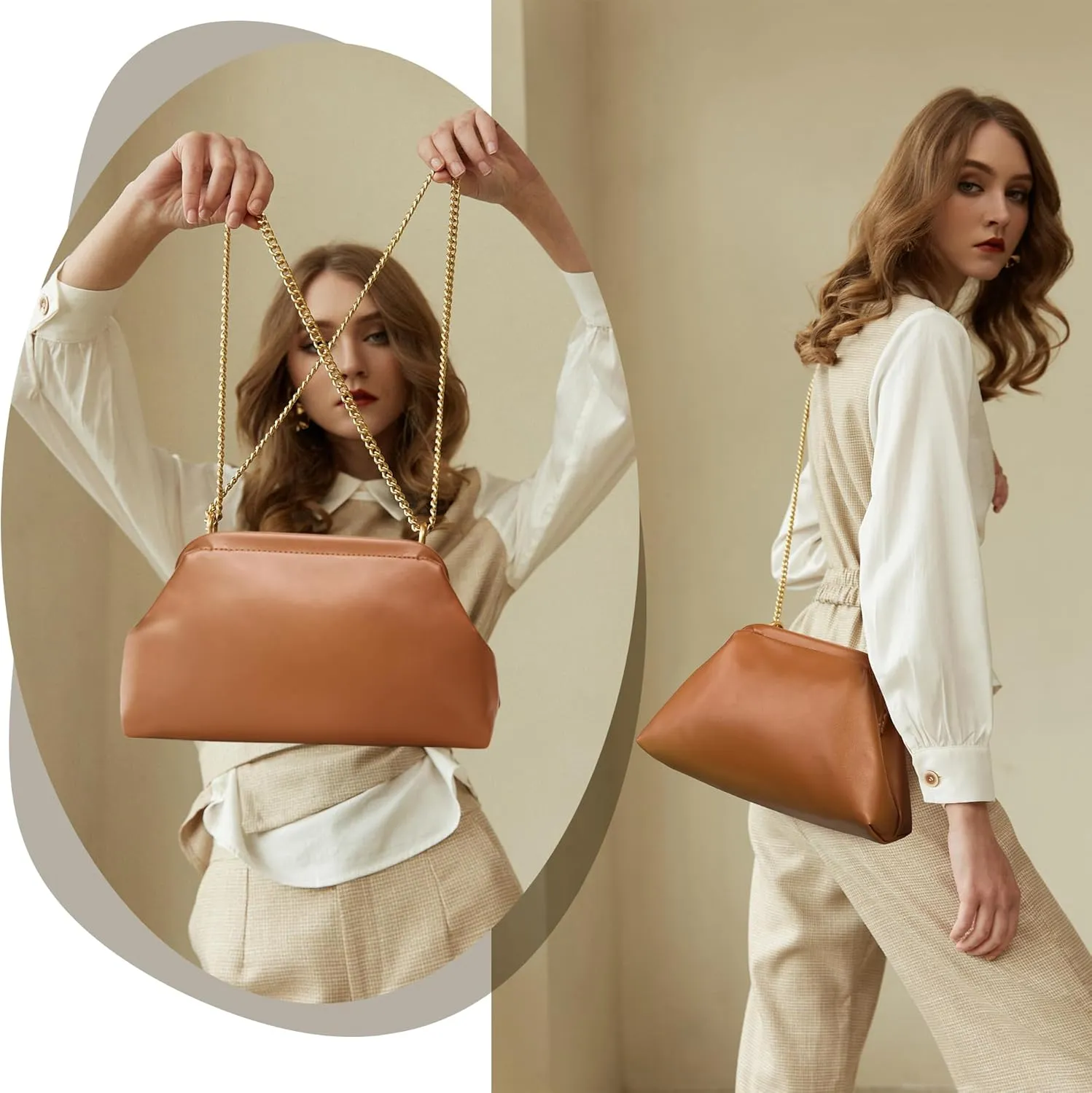 KALIDI Dumpling Crossbody Bag Soft Vegan Leather Evening Clutch for Women Wedding Purse Summer Soft Vegan Leather Handbag