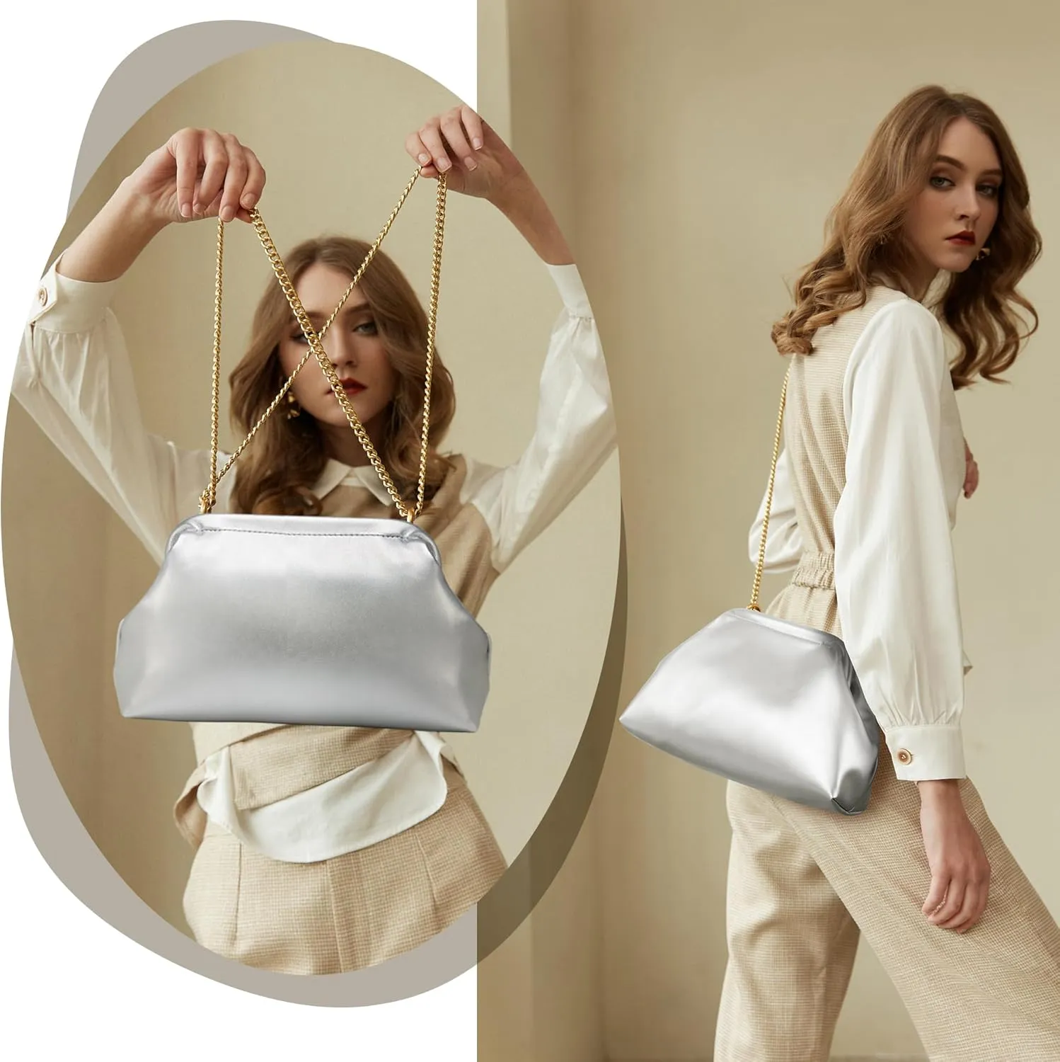 KALIDI Dumpling Crossbody Bag Soft Vegan Leather Evening Clutch for Women Wedding Purse Summer Soft Vegan Leather Handbag