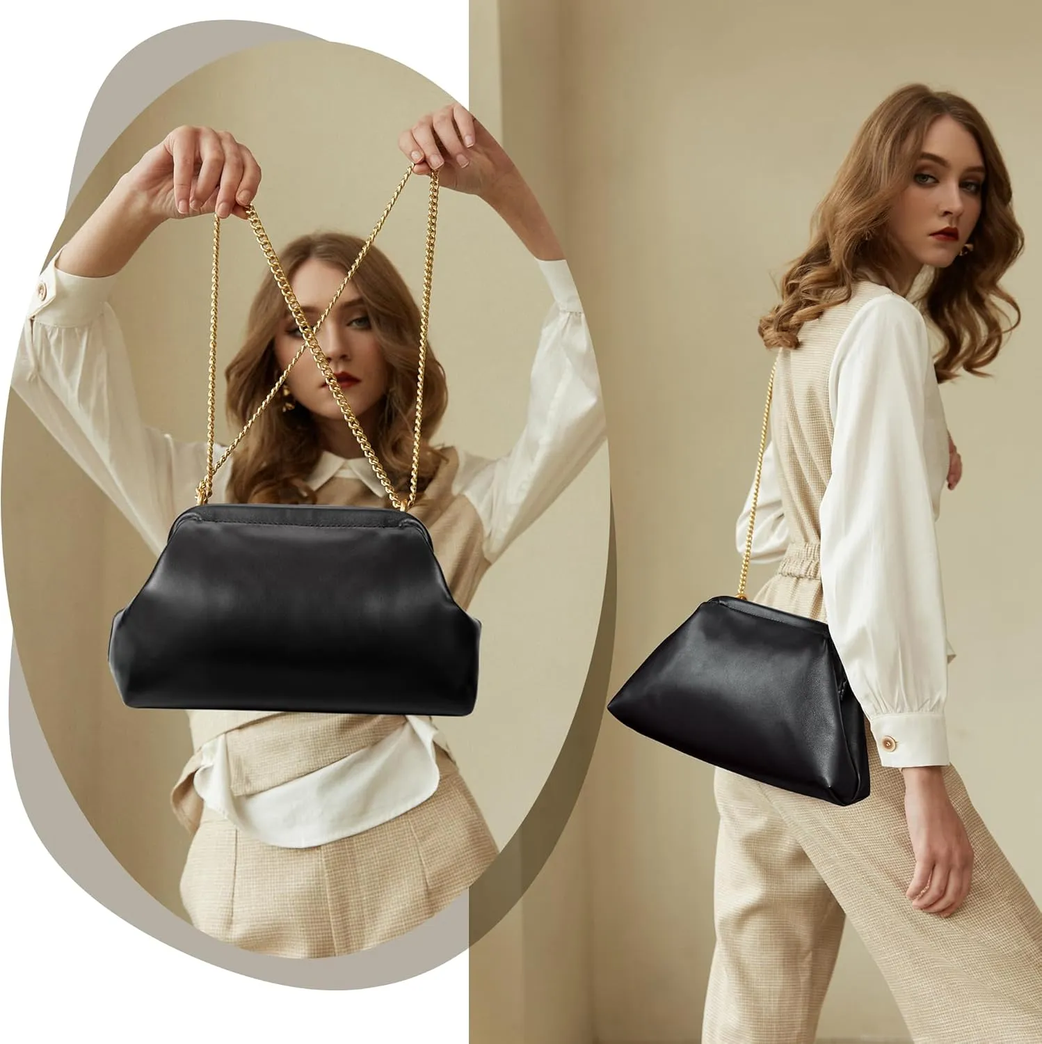 KALIDI Dumpling Crossbody Bag Soft Vegan Leather Evening Clutch for Women Wedding Purse Summer Soft Vegan Leather Handbag