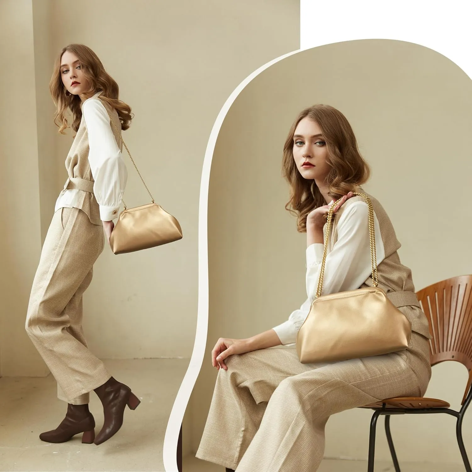 KALIDI Dumpling Crossbody Bag Soft Vegan Leather Evening Clutch for Women Wedding Purse Summer Soft Vegan Leather Handbag