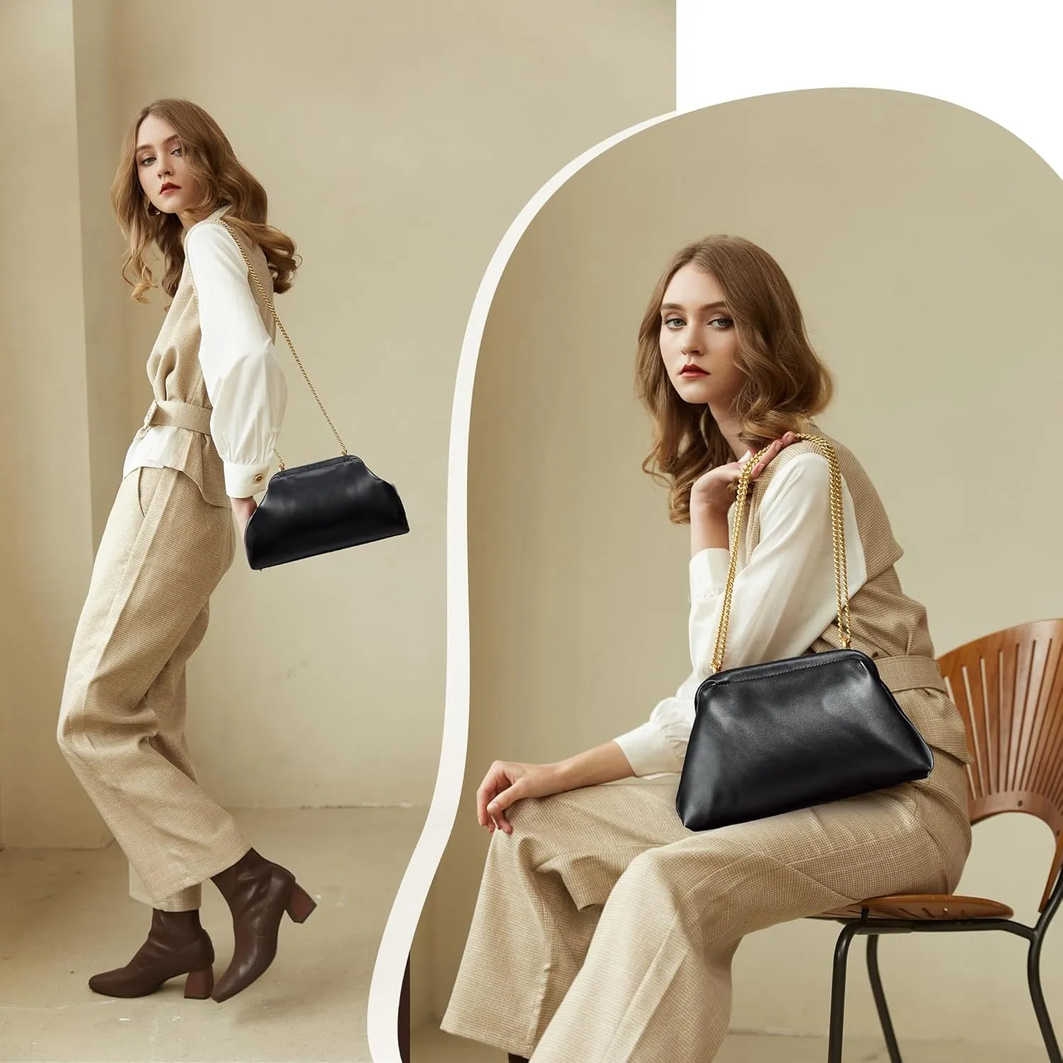 KALIDI Dumpling Crossbody Bag Soft Vegan Leather Evening Clutch for Women Wedding Purse Summer Soft Vegan Leather Handbag