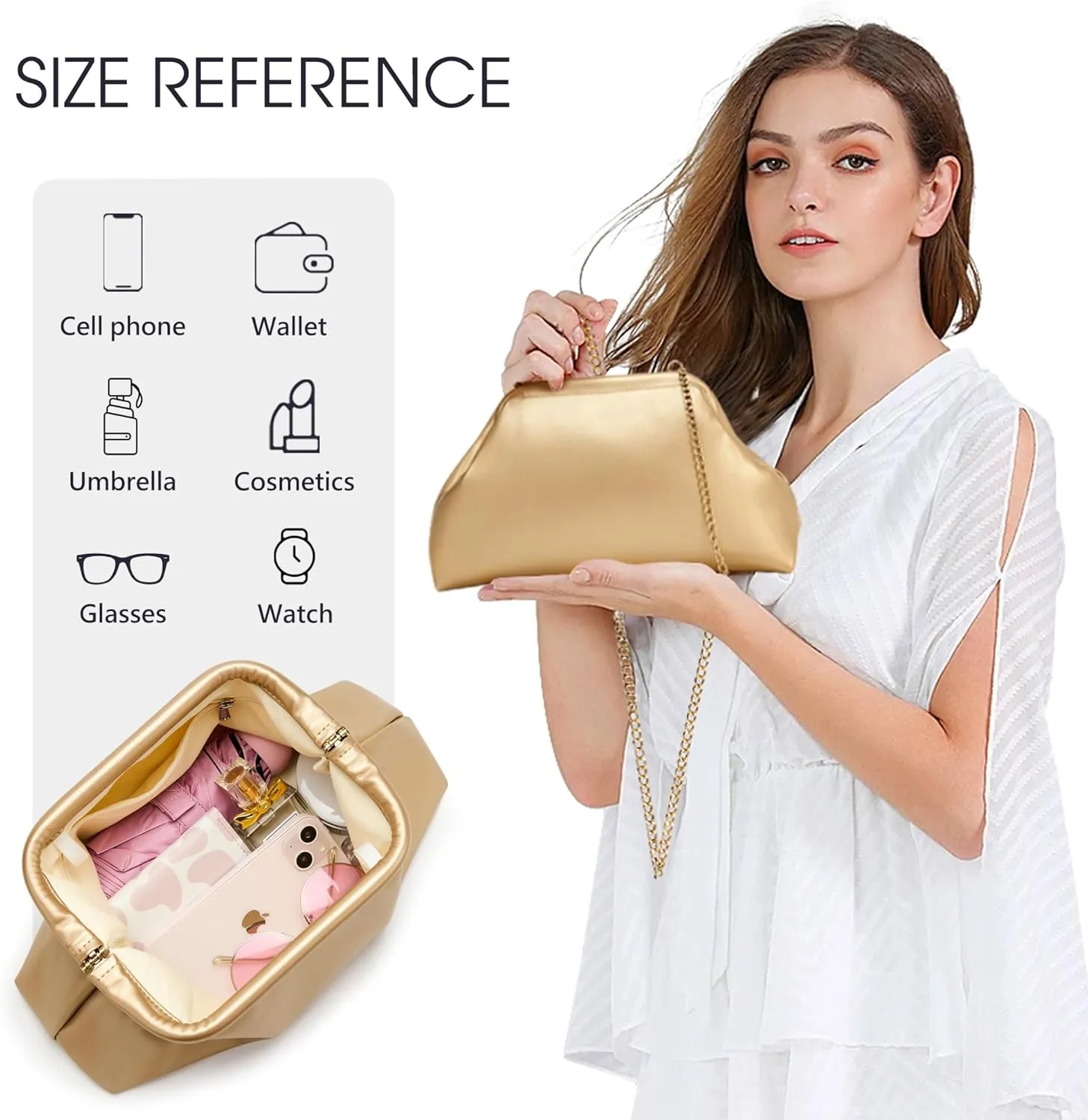 KALIDI Dumpling Crossbody Bag Soft Vegan Leather Evening Clutch for Women Wedding Purse Summer Soft Vegan Leather Handbag