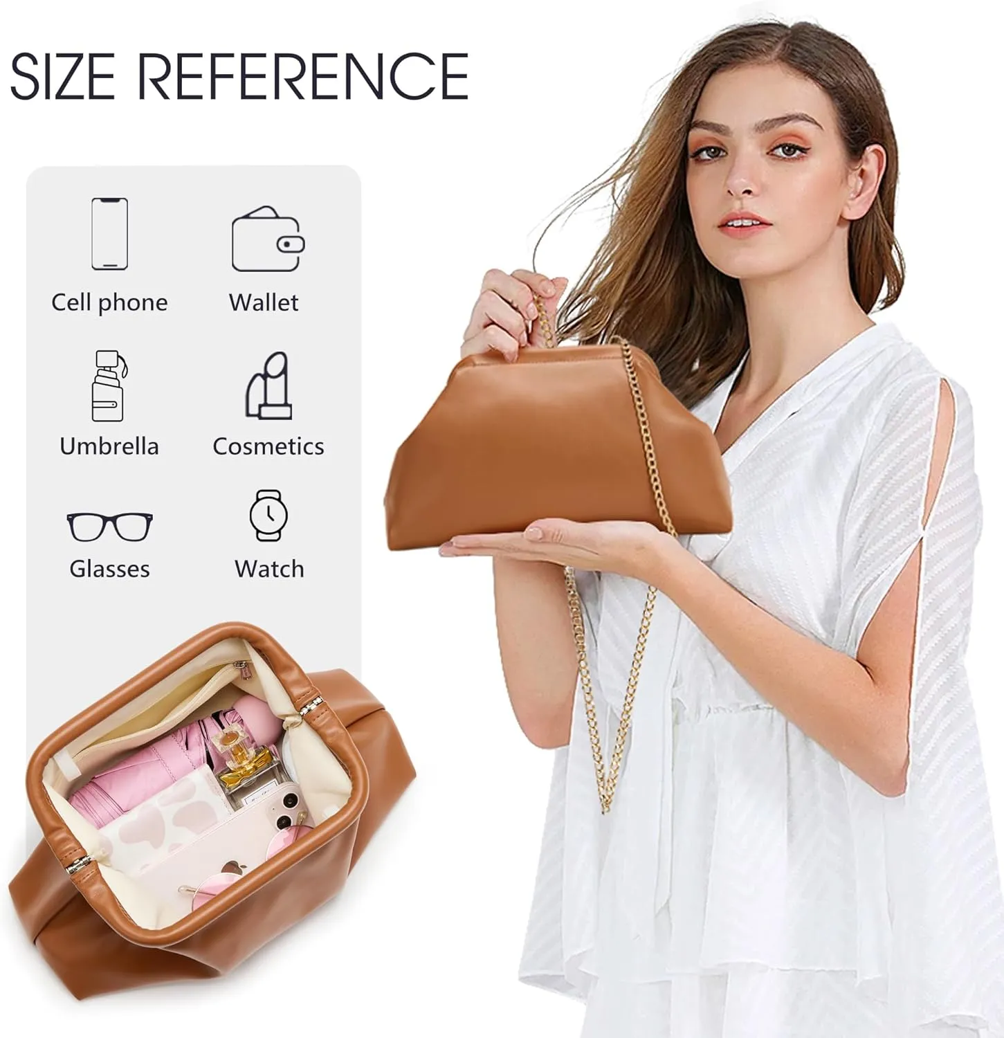 KALIDI Dumpling Crossbody Bag Soft Vegan Leather Evening Clutch for Women Wedding Purse Summer Soft Vegan Leather Handbag