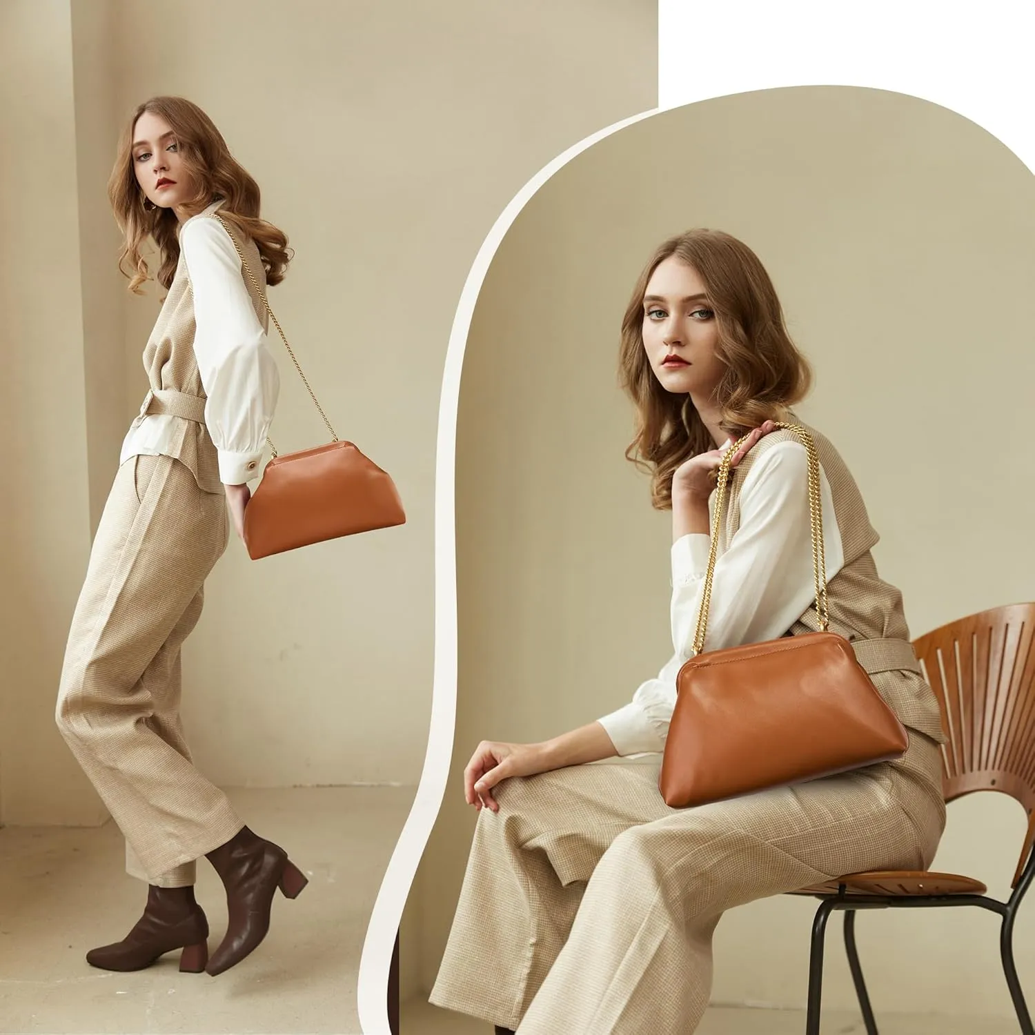 KALIDI Dumpling Crossbody Bag Soft Vegan Leather Evening Clutch for Women Wedding Purse Summer Soft Vegan Leather Handbag