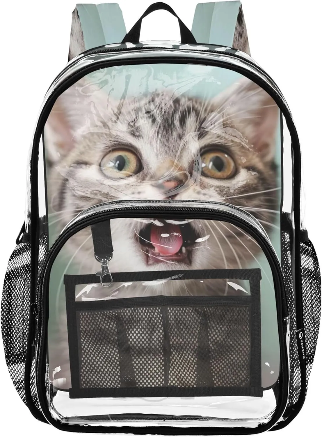 Kids Backpack Boys Girls Funny Kitten Cat Print Travel Clear Bags for Women Clear School Shoulder Bag