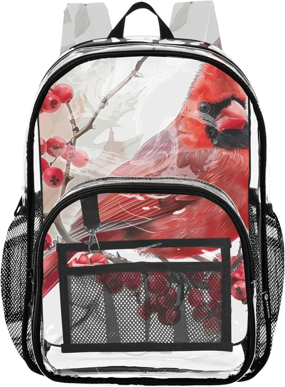 Kids Backpack for Girls Red Bird Hawthorn Clear Backpack Women Cute See through Approved Bag