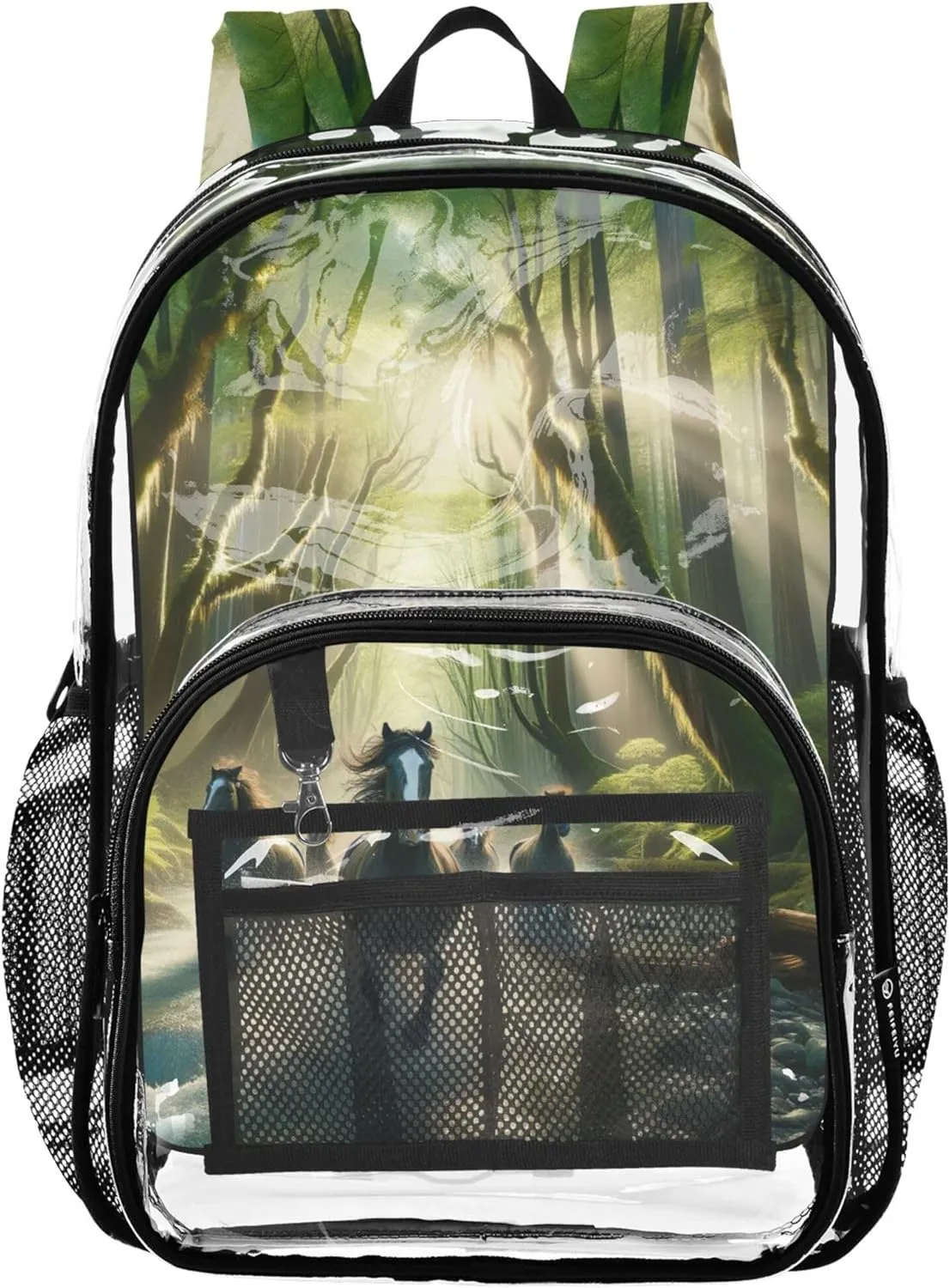 Kids Girls Backpack Boys Horses Running Forest River Travel Clear Backpack Floral Approved See through Bag