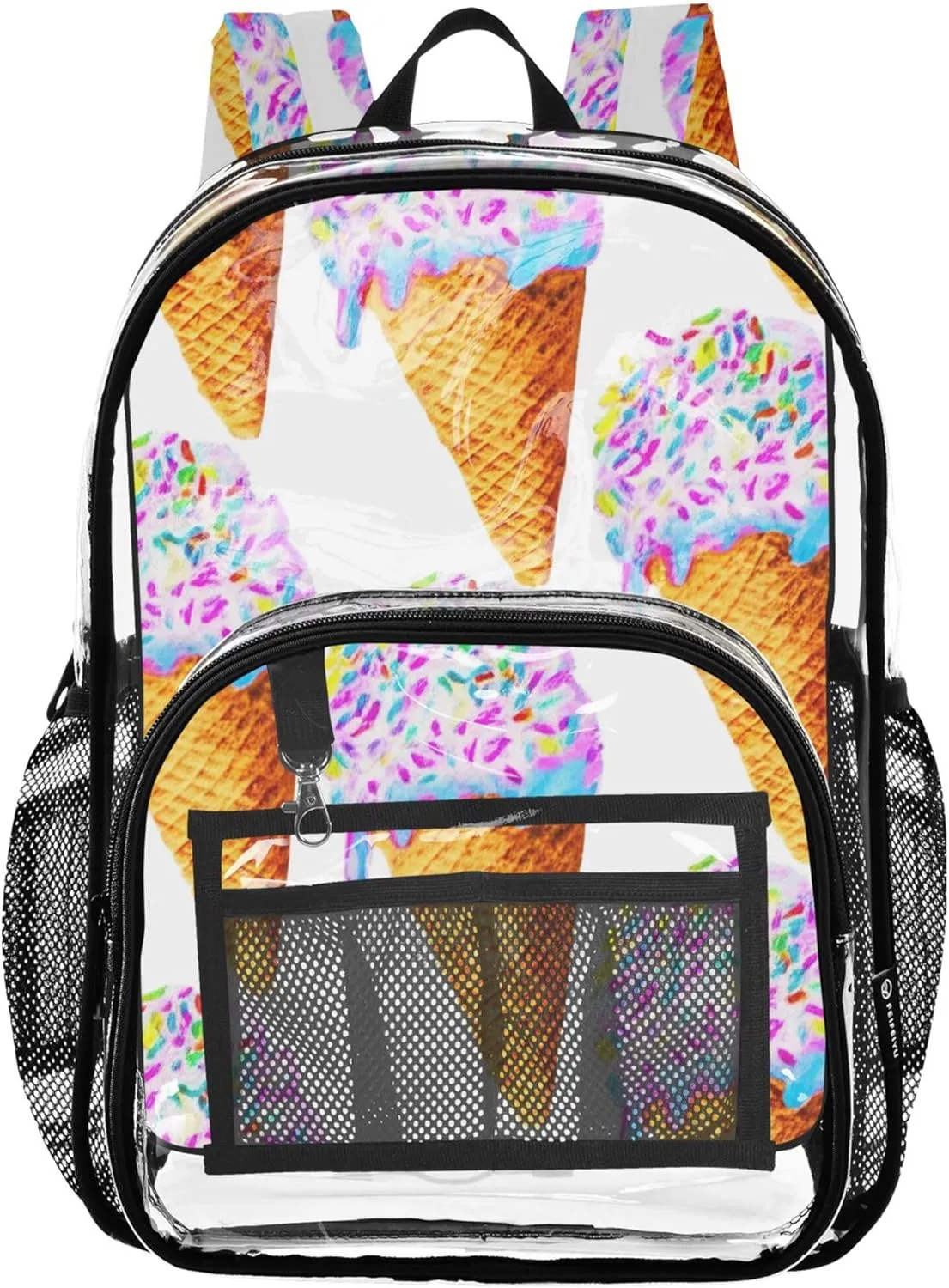 Kids Girls Backpack Boys Waffle Cone Sprinkles White Clear Bag for Women Travel Plastic Transparent Bookbag