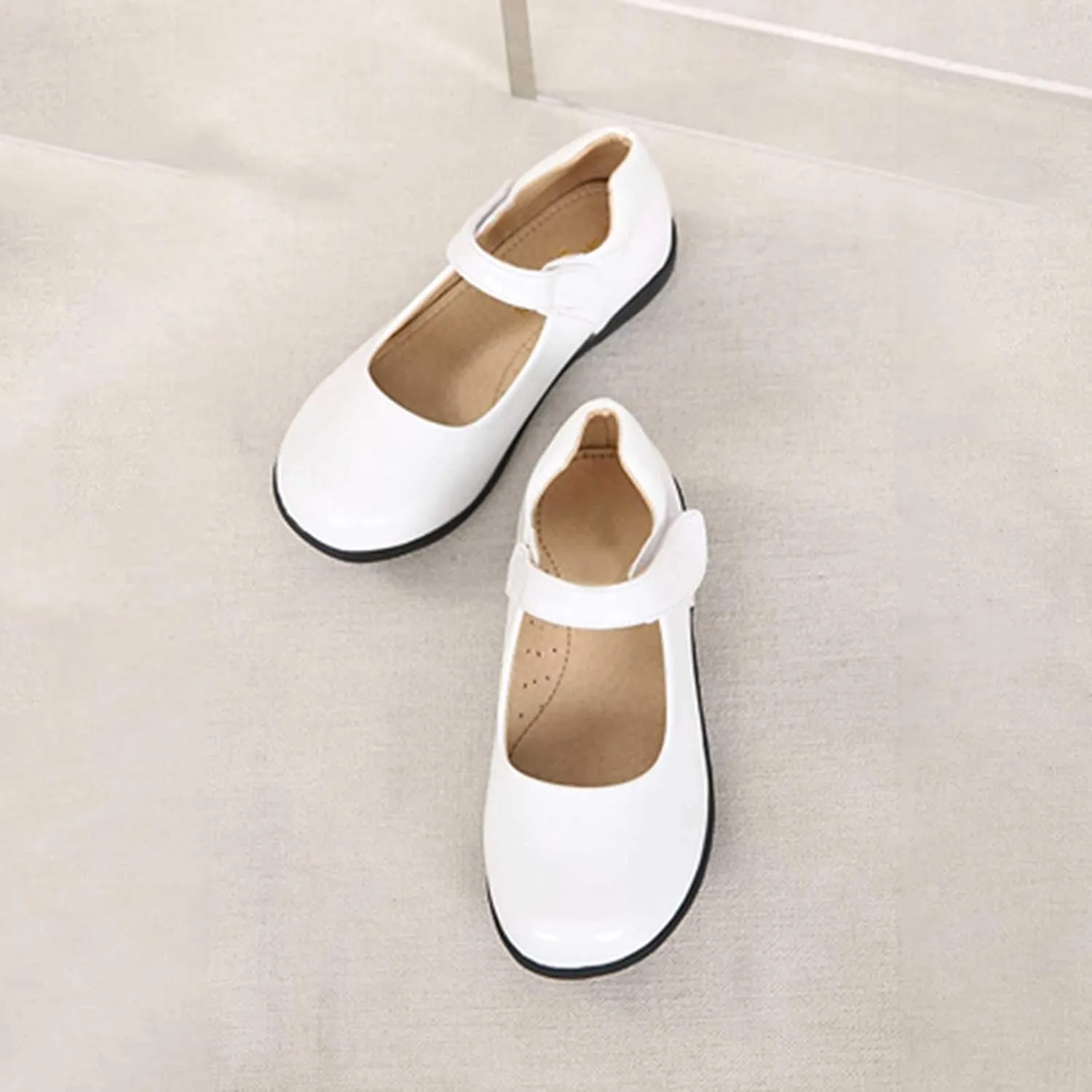 Kids Girls Mary Jane Flats Glossy Faux PU Leather Round Toe Shoes School Uniform Dress Shoes