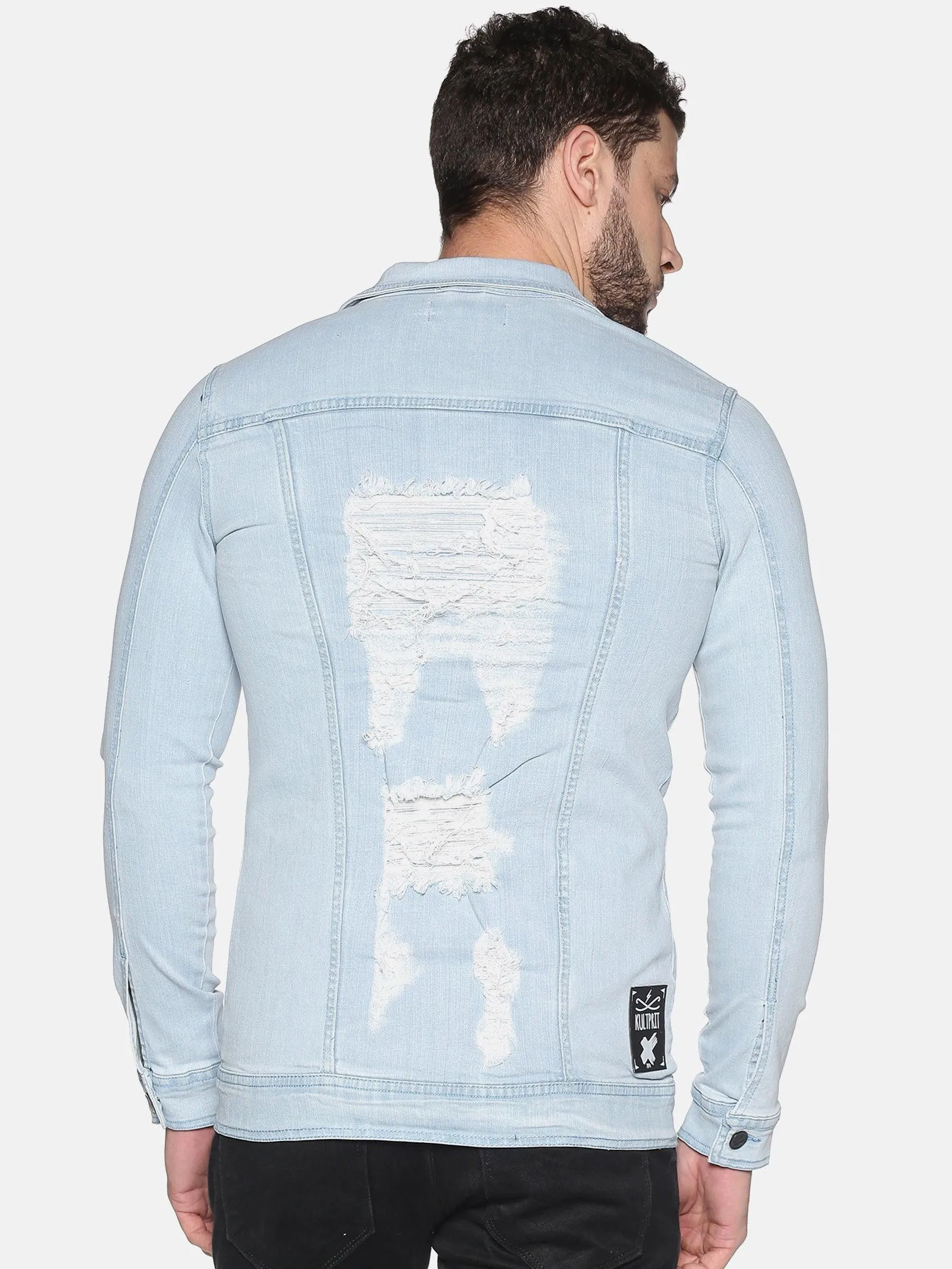 Kultprit Men's Full Sleeves Denim Jackets With Heavy Distressed