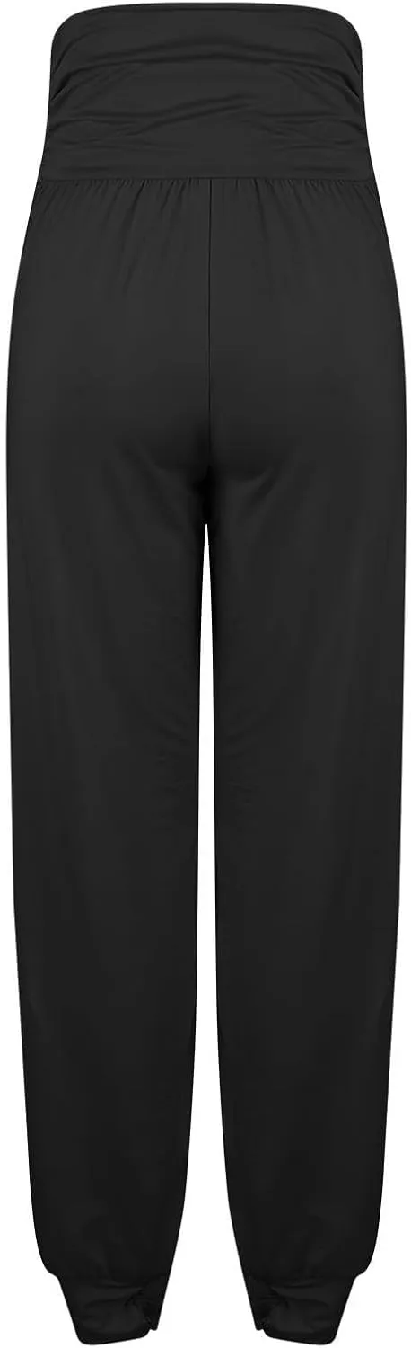 Ladies Harem Trousers Crossover Elastic High Waist Stretch Casual Yoga Pants Tapered Leg Lightweight Loungewear Sleep Pant